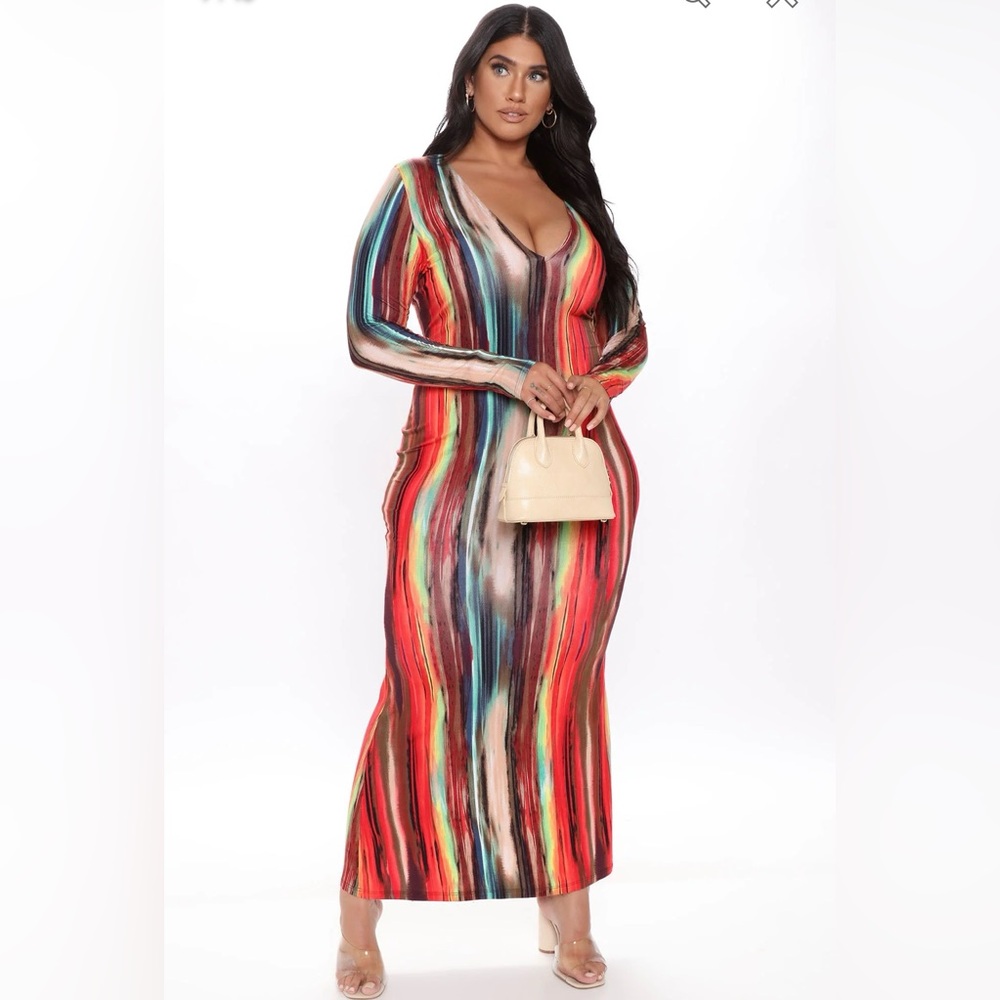 Work Of Art Long Sleeve Maxi Dress - Multi Color